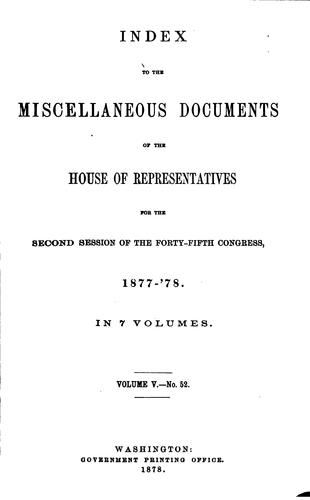 Cover for INDEX TO THE MISCELLANEOUS DOCUMENTS