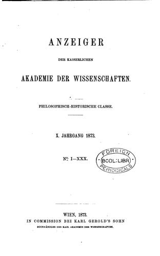 Cover for Anzeiger der kaiserlichen Akademie der Wissenschaften, philosophisch ...
