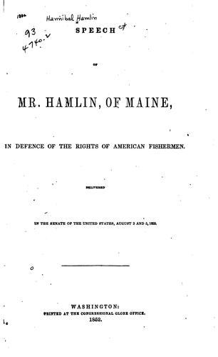 Cover for Speech of Mr. Hamlin, of Maine: In Defence of the Rights of American Fishermen