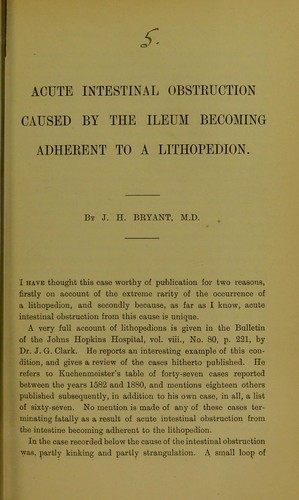 Cover for Acute intestinal obstruction caused by the ileum becoming adherent to a lithopedion