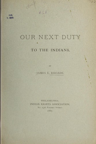 Cover for Our next duty to the Indians
