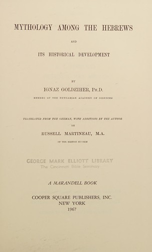 Cover for Mythology among the Hebrews and its historical development.