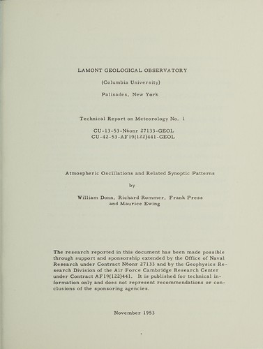 Cover for Atmospheric oscillations and related synoptic patterns