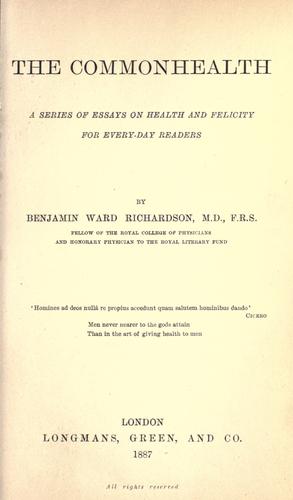 Cover for The commonhealth :ba series of essays on health and felicity for every-day readers
