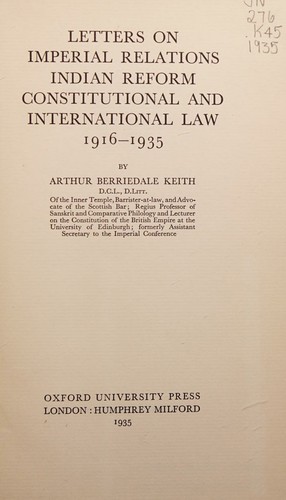 Cover for Letters on imperial relations, Indian reform, constitutional and international law, 1916-1935