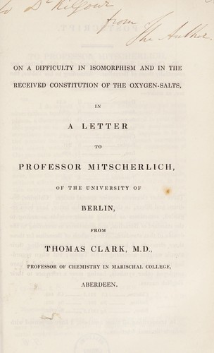 Cover for On a difficulty in isomorphism and in the received constitution of the oxygen-salts, in a letter to Professor Mitscherlich of the University of Berlin