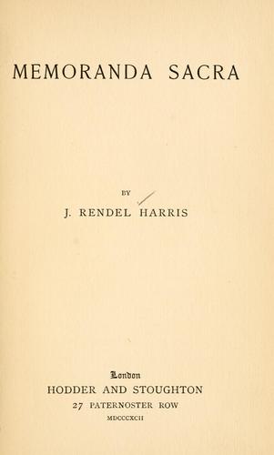 Cover for Memoranda sacra