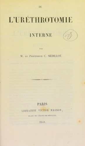 Cover for De l'uréthrotomie interne