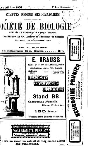 Cover for Comptes rendus des séances de la Société de biologie et de ses filiales