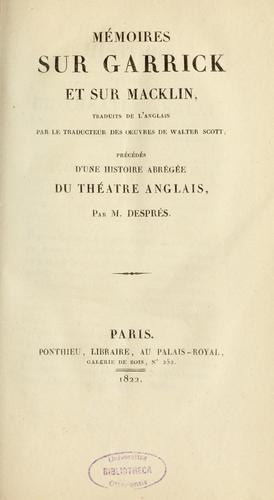 Cover for Mémoires sur Garrick