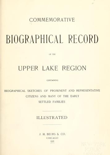Cover for Commemorative biographical record of the upper lake region