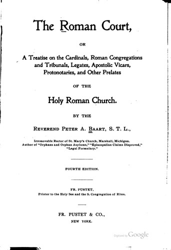 Cover for The Roman Court, Or A Treatise on the Cardinals, Roman Congregations [etc ...