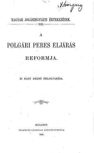 Cover for A polgári peres eljárás reformja.