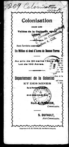 Cover for Colonisation dans les vallées de la Gatineau et du Lièvre