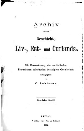 Cover for Archiv für die Geschichte Liv-, est- und Curlands