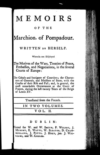 Cover for Memoirs of the Marchion. of Pompadour