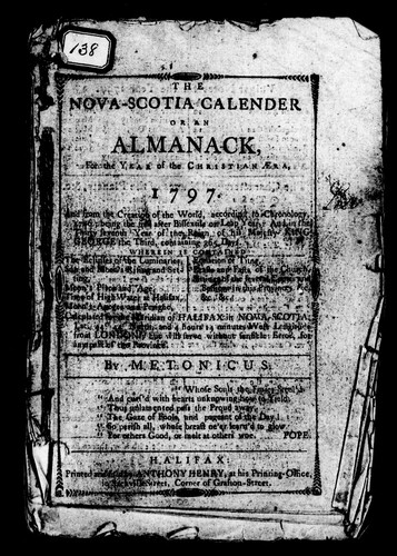 Cover for The Nova-Scotia calender, or, An almanack, for the year of the Christian æra, 1797