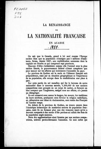 Cover for La renaissance de la nationalité française en Acadie