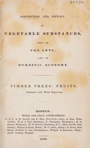 Cover for A description and history of vegetable substances, used in the arts, and in domestic economy. Timber trees