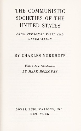 Cover for The communistic societies of the United States
