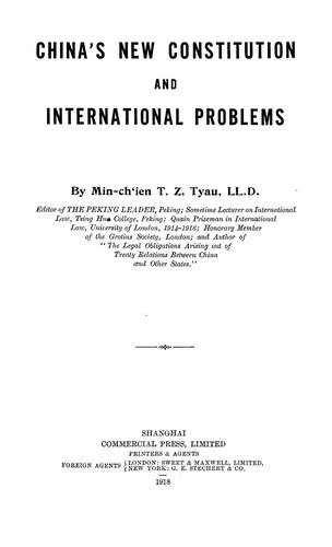 Cover for China's new constitution and international problems