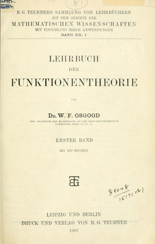 Cover for Lehrbuch der Funktionentheorie.