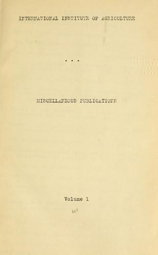 Cover for The International Institute of Agriculture