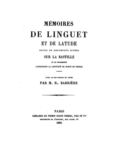 Cover for Memoires de Linguet et de Latude