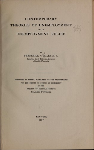 Cover for Contemporary theories of unemployment and of unemployment relief