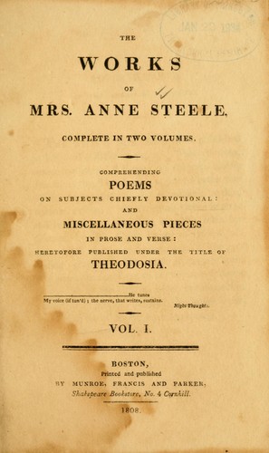 Cover for The works of Mrs. Anne Steele, complete in two volumes