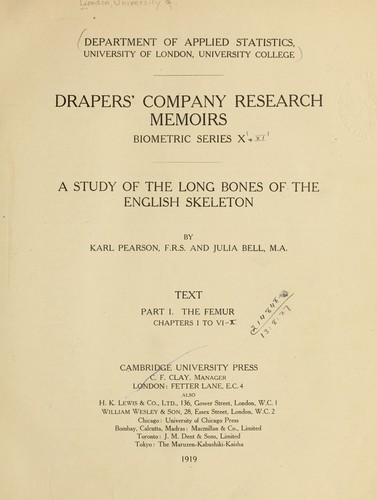 Cover for A study of the long bones of the English skeleton, pt. 1 - pt. 1, section 2  by Karl Pearson and Julia Bell