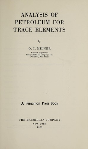 Cover for Analysis of petroleum for trace elements