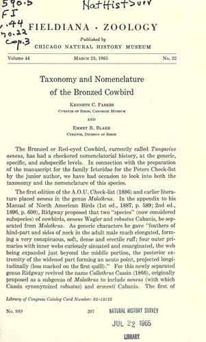 Cover for Taxonomy and nomenclature of the bronzed cowbird