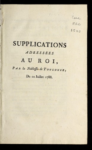 Cover for Supplications adresse es au roi