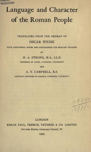 Cover for Language and character of the Roman people