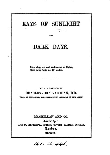 Cover for Rays of sunlight for dark days [an anthology.].