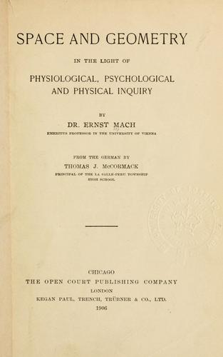 Cover for Space and geometry in the light of physiological, psychological and physical inquiry
