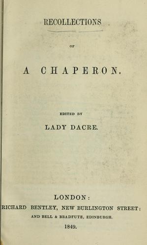 Cover for Recollections of a chaperon