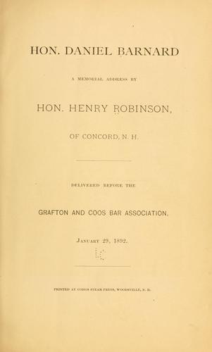 Cover for Hon. Daniel Barnard