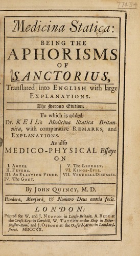 Cover for Medicina statica: being the Aphorisms of Sanctorius, translated into English with large explanations