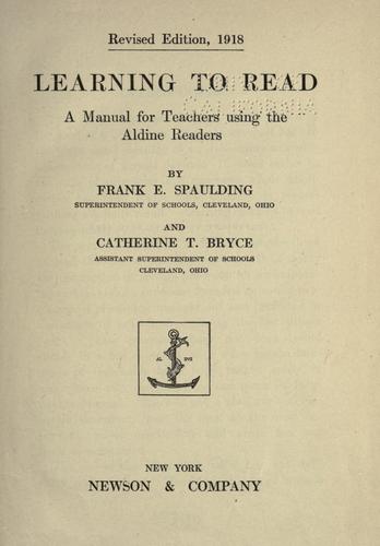 Cover for Learning to read; a manual for teachers using the Aldine readers