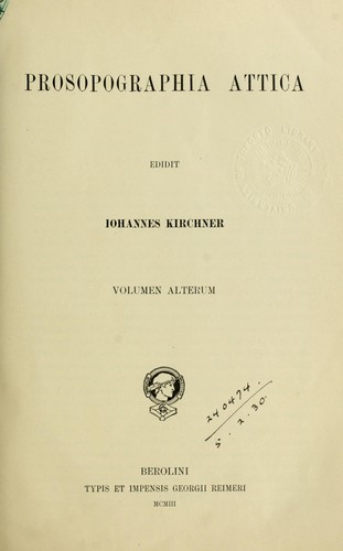 Cover for Prosopographia Attica