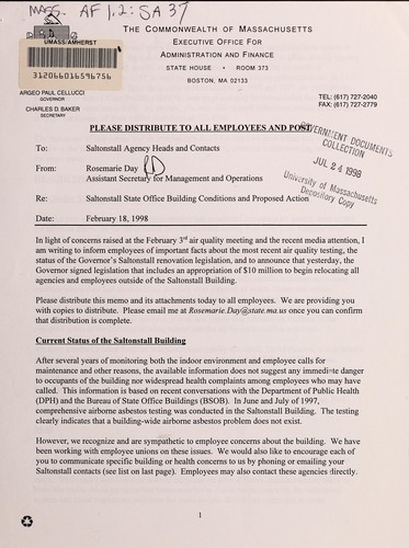 Cover for Saltonstall State Office Building conditions and proposed action