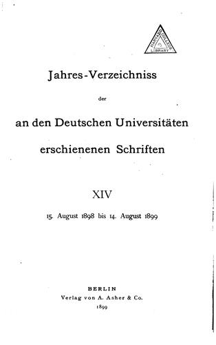 Cover for Jahresverzeichnis der an den deutschen Universitäten erschienenen Schriften