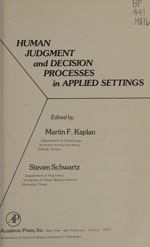 Cover for Human judgment and decision processes in applied settings