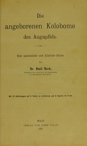 Cover for Die angeborenen Kolobome des Augapfels