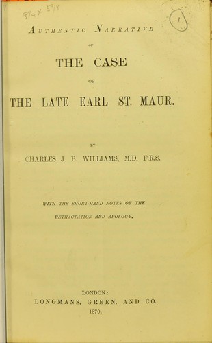 Cover for Authentic narrative of the case of the late Earl St. Maur