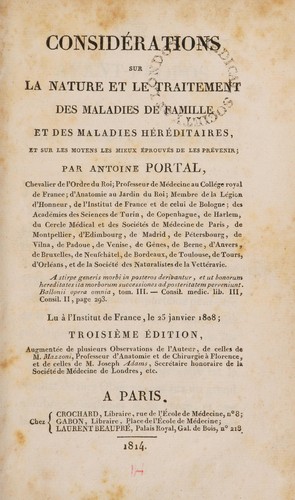 Cover for Considérations sur la nature et le traitement des maladies de famille et des maladies héréditaires, et sur les moyens les mieux éprouvés de les prévenir ...
