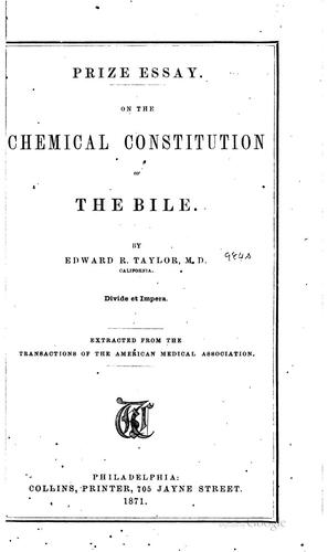 Cover for On the Chemical Constitution of the Bile