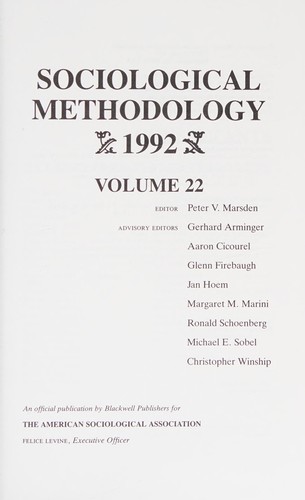 Cover for Sociological Methodology, 1992 (Sociological Methodology)